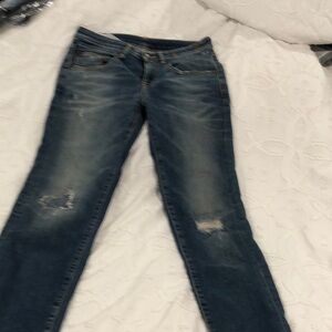 R13 Blue Ankle Cropped Distressed Jeans